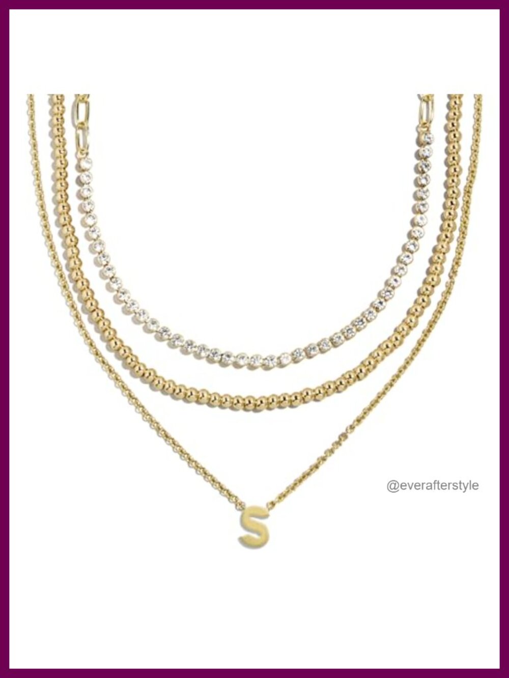 BaubleBar Layered Initial Pendant Necklace Hypoallergenic Cubic Zirconia Gold